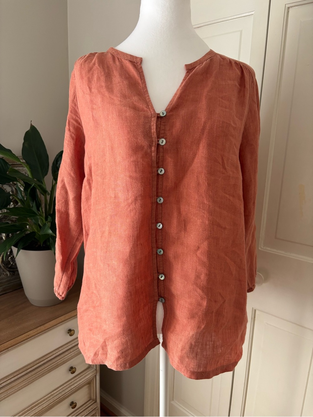 Pure Jill Linen Women's Button-Front Blouse Rust Small